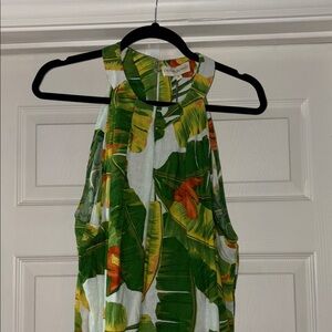NWT. Cynthia Rowley Green and Yellow Leaf Print Sleeveless top